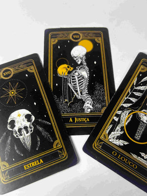 Kit Tarot Negro 22 Arcanos Maiores + 7 Pedras Energéticas | Manual em Português + 50 Livros